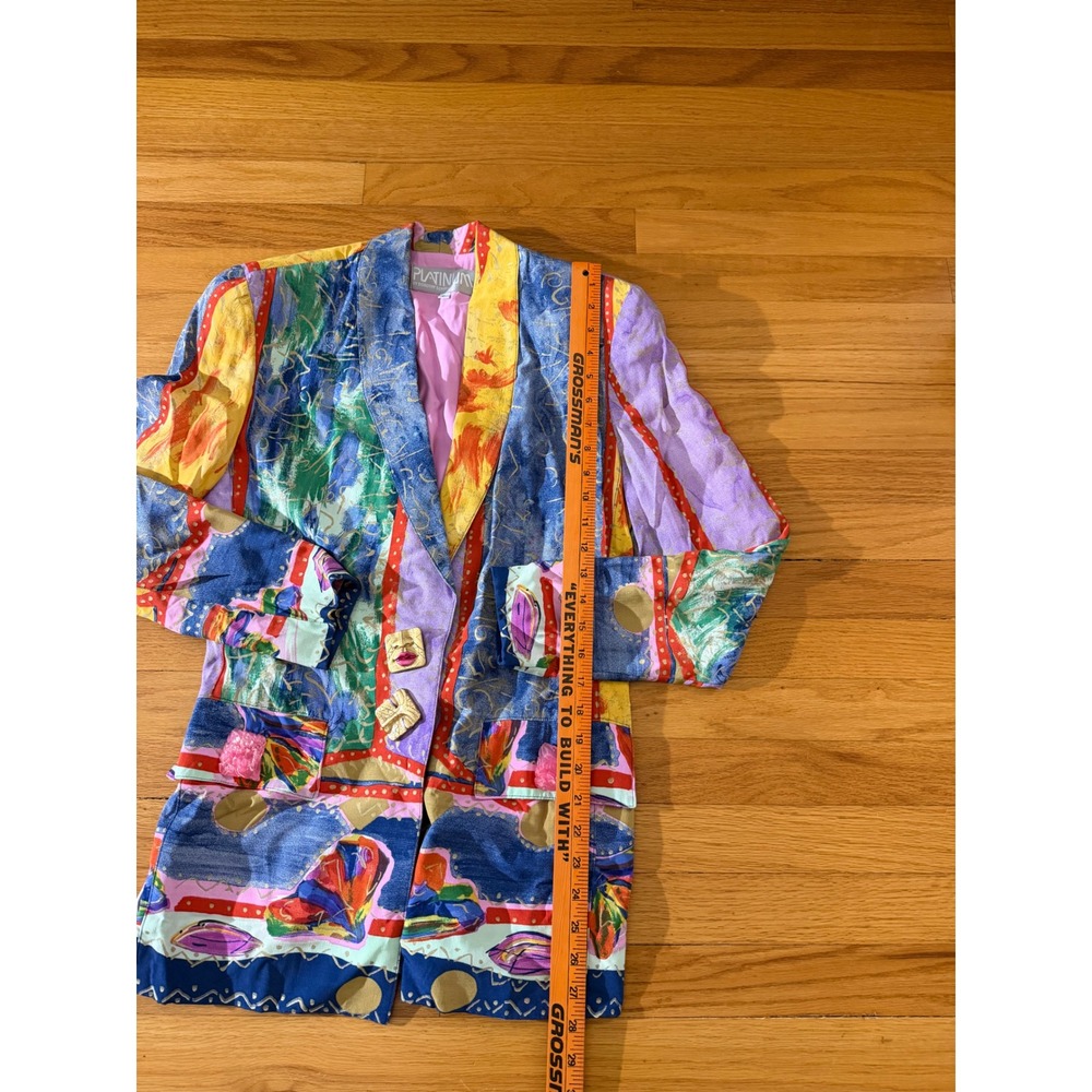 Vintage Platinum Dorothy Schoelen 3pc Blazer Shorts Set Silk Tank Multi Color P - Picture 5 of 11